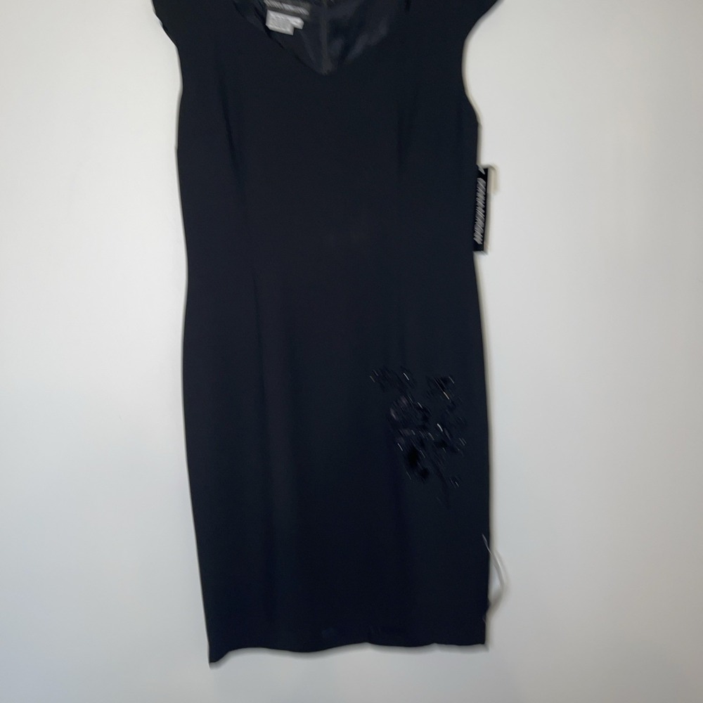 Donna Morgan Black Sheath Dress Size 14 Beaded Floral Sleeveless Cocktail NWT
